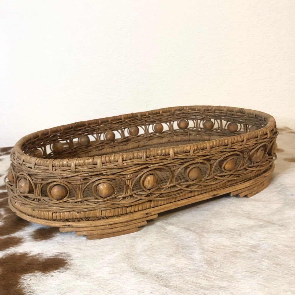 Vintage Boho Wicker Tray